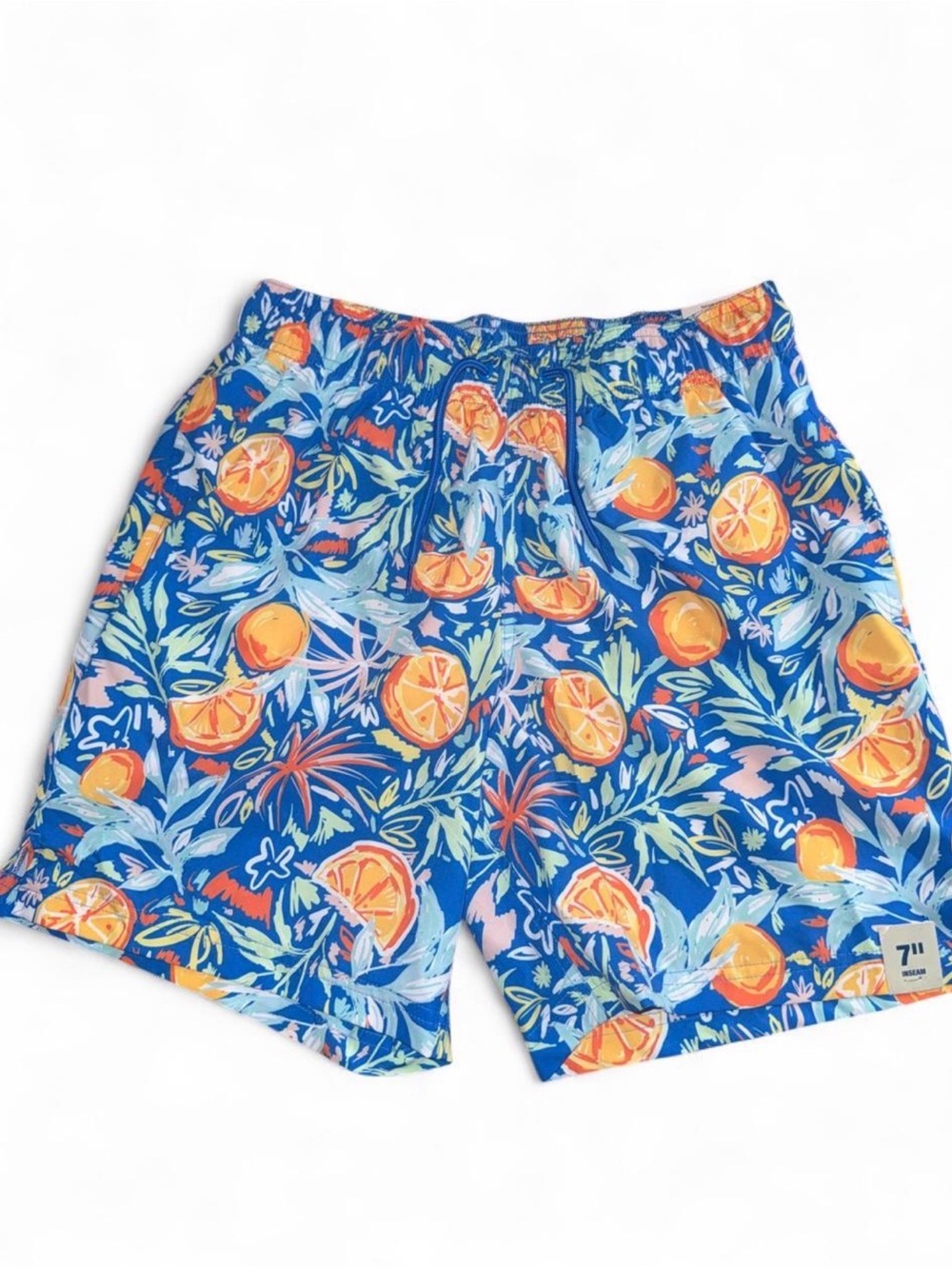 George Blue Swim Trunks with Orange Citrus Print
